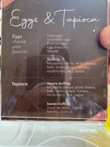 Made-to-order eggs and tapioca options