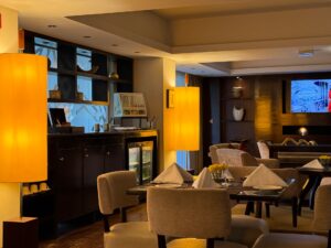 24/7 Coffee and drinks area on left